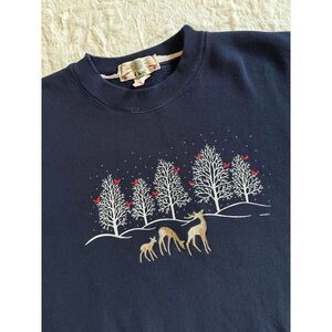Vintage Orvis Winter Deer Sweatshirt Navy Embroidered Scene Women’s XL